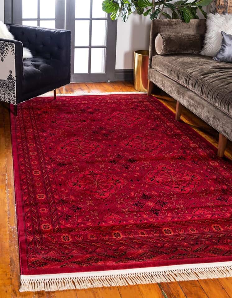 Unique Loom Tekke Collection Over-Dyed Saturated Traditional Torkaman Area Rug, 8 x 11 ft, Red/Black