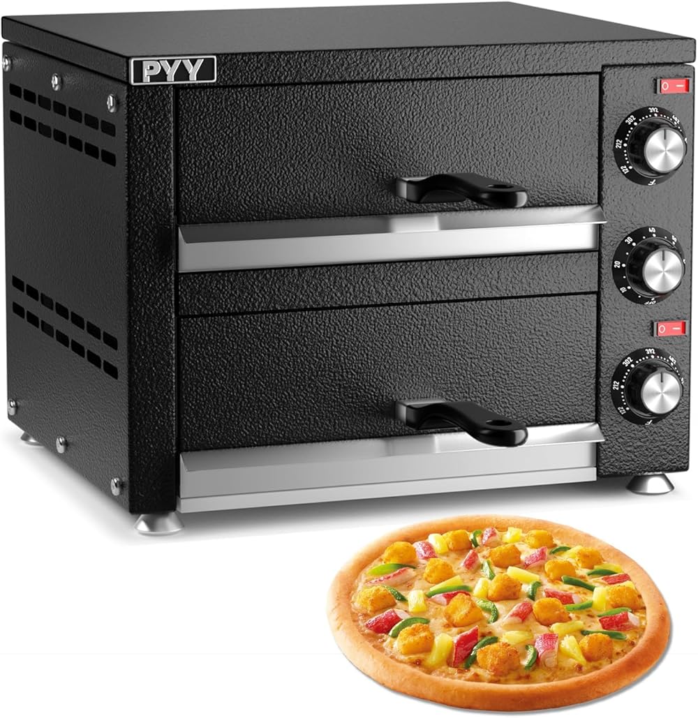 PYY Countertop Pizza Oven Electric Indoor Pizza Oven Commercial Stainless Steel 2-Layers Pizza Cooker with Timer for Home Restaurant