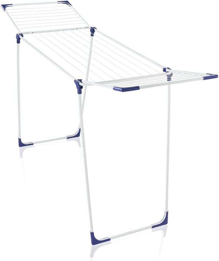 Leifheit Classic 200 Solid Standing Clothes Airer, Foldable Clothes Rack for Outdoor and Indoor, 20 m Clothes Horse with 4 End Hooks for Hangers, Airer
