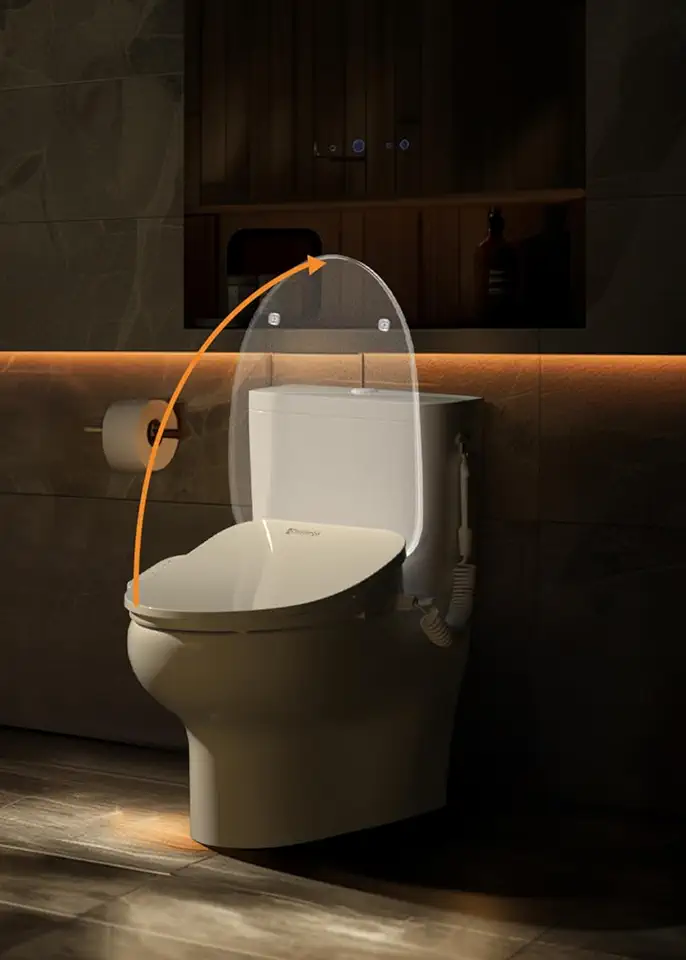 DC01 iCleaningo bidet auto open and close,Bidet Attachment For Toilet Warm Water,Heated Bidet Toilet Seat Elongated,Bidet Seat Dryer,Vortex Sprayer, Auto Nightlight,White,Elongated,3 Year Warranty