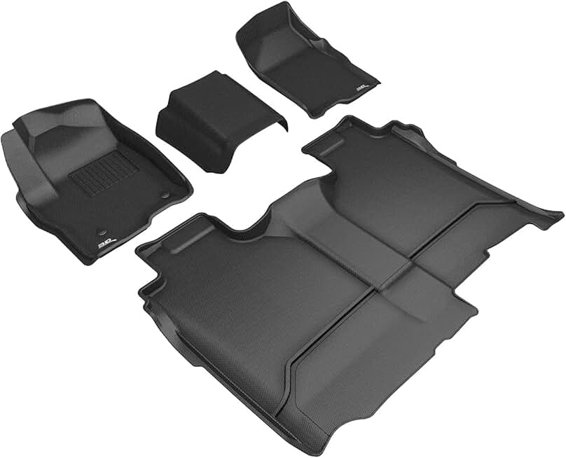 3D MAXpider All-Weather Floor Mats for GMC Sierra 1500 / Chevrolet Silverado 1500 Crew Cab 6-Seater 2019-2023 Custom Fit Car Floor Liners, Kagu Series (1st & 2nd Row, Black)
