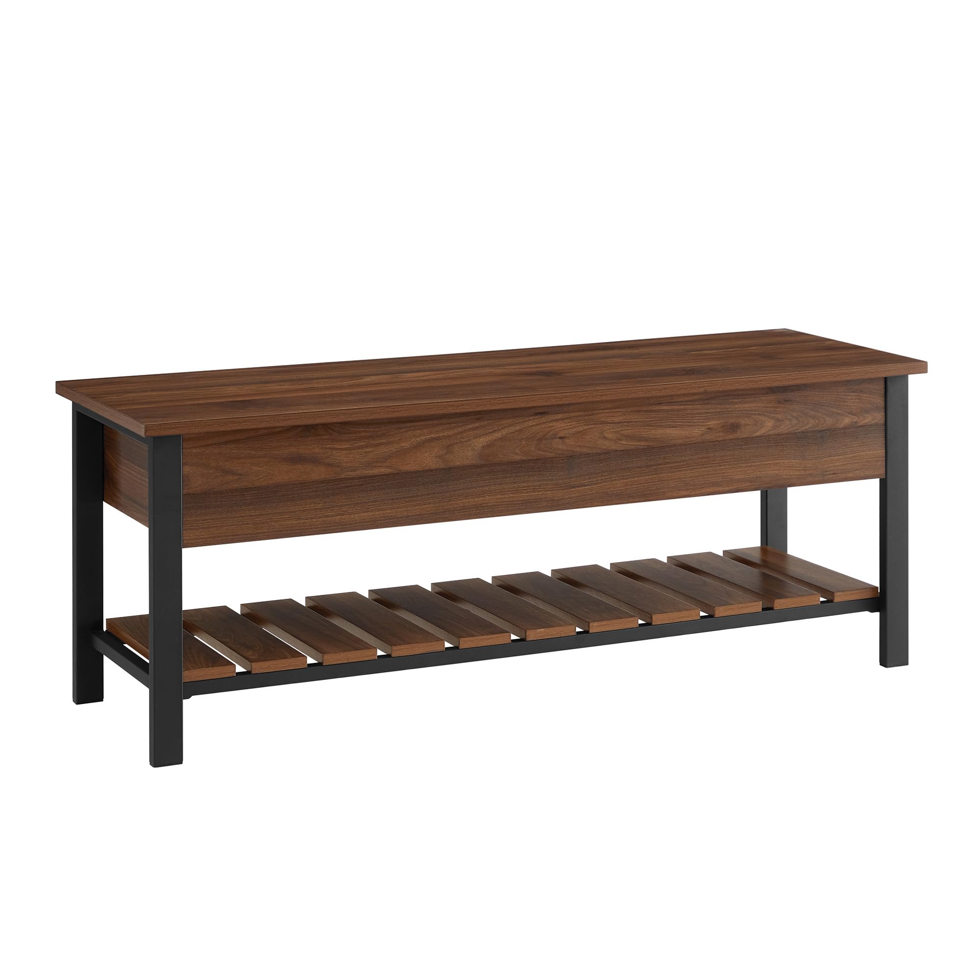 Walker Edison Julian Rustic Farmhouse Lift Top Entry Bench with Bottom Rack, 48 Inch, Dark Walnut