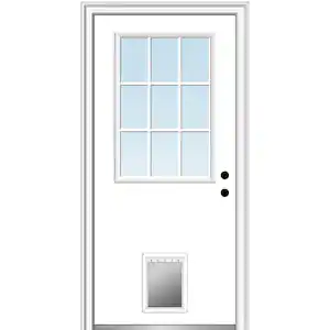 MMI Door 30 in. x 80 in. Classic Left-Hand Inswing 1/2-Lite Clear Primed Fiberglass Smooth Prehung Front Door with Pet Door