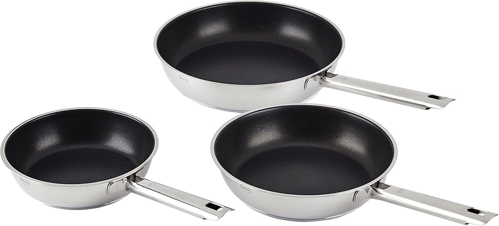 Rösle Set of Frying Pans Set of 3 20/24/28 cm Diameter with Non-Stick Coating 3 Diameter, Stainless Steel, 24 cm, 3 Units