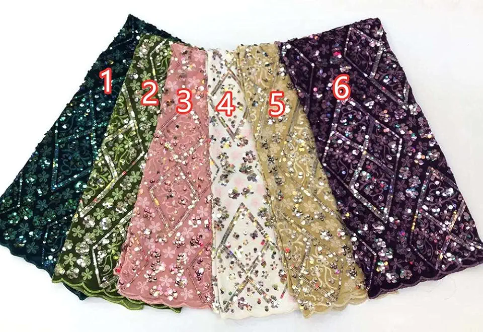 SELCRAFT 5 Yards Sequin Embroidery Velvet Fabric Soft Quality Sequin Embroidered Flannel Fabric for Evening Dress, Dress fab.557