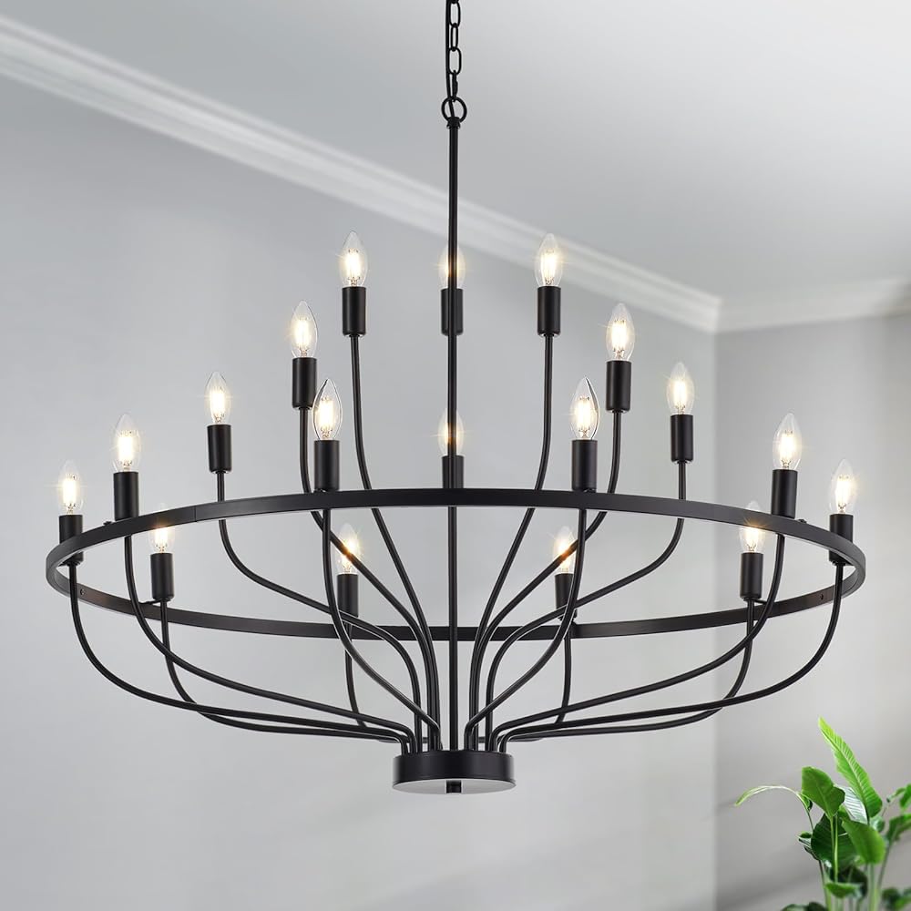 Industrial Black Chandelier Rustic Vintage 18-Lights 39.4