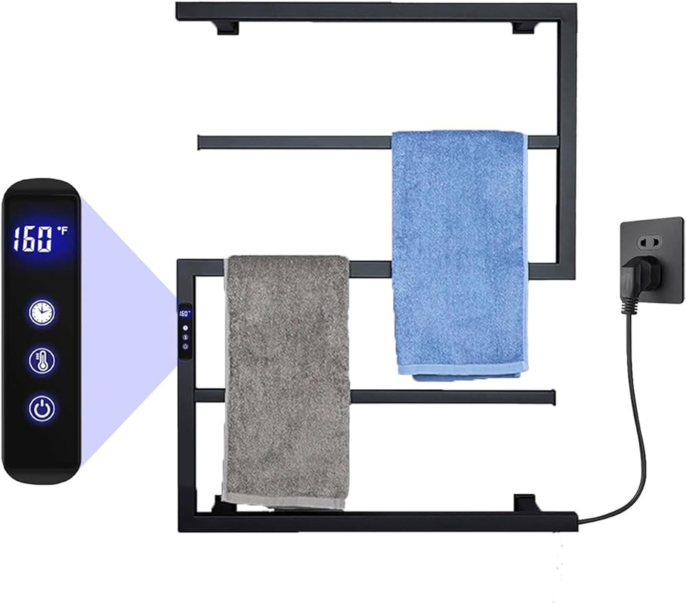 Towel Warmer Wall Mounted Heated Towel Rack, 5 Bars Luxury Towel Warmers for Bathroom with Timer & Temperature Multi-Level Adjustable, Hardwired and Plug-in Options (Plug-in, Matte Black)