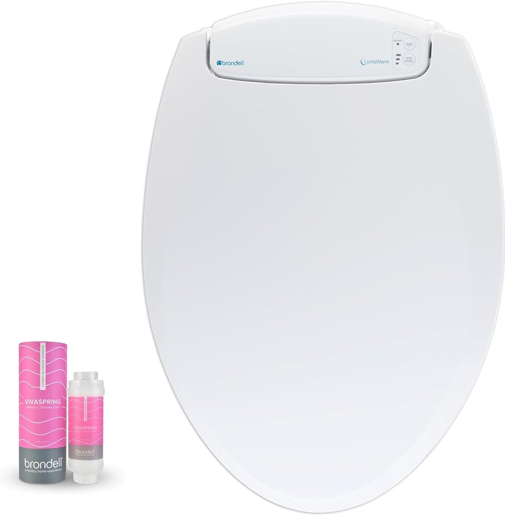 Brondell L60-EW LumaWarm Heated Elongated Toilet Seat & VivaSpring Vitamin C Cherry Blossom Scent Shower Filter Bundle
