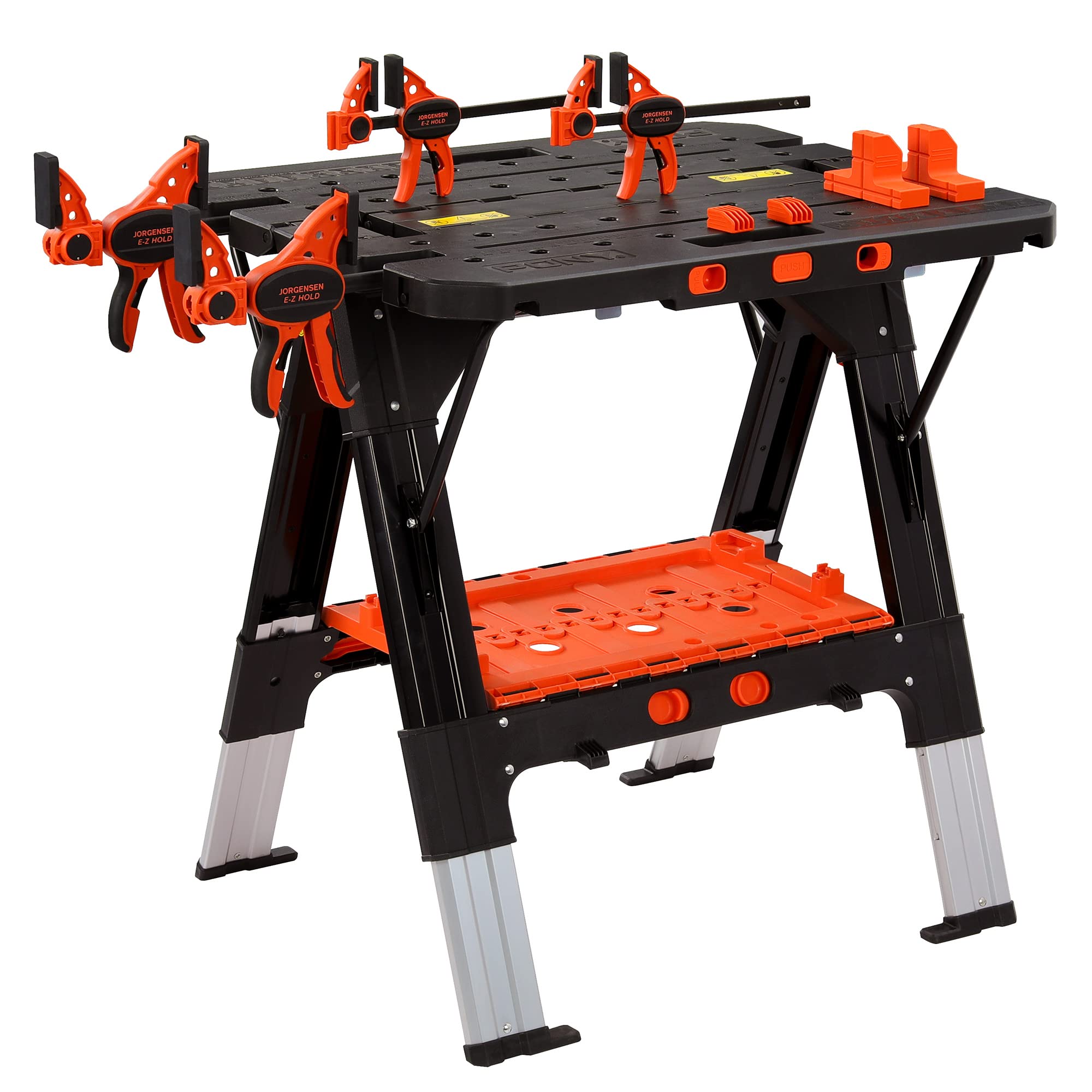 Pony Portable Folding Work Table, 2-in-1 as Sawhorse   Workbench, Load Capacity 1000 lbs-Sawhorse   500 lbs-Workbench