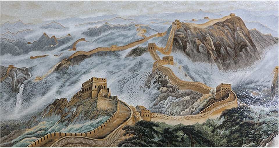 Great Chinese Wall | Masterpiece Mosaics Art | Mosaic Mural Artwork By Mosaics Lab | Hand-Cut Marble | This Masterpiece Is Great As Wall Art | Perfect For Any Office, Bed Room, Retail Space.