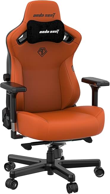 Kaiser 3 Large Gaming Chair for Adults - Ergonomic Orange Leather Gaming Chairs with Lumbar Support, Comfortable Office Chair with Neck Support - Heavy Duty Computer Chair Wide Seat Capacity