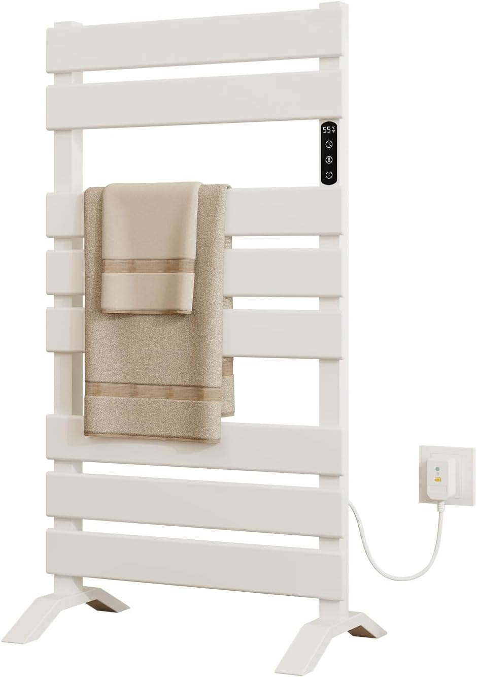 Towel Warmer,Freestanding Towel Warmer Rack for Bathroom - 8 Bars White Electric Towel Warmer,WiFi Heated Towel Rack with Timer and LED Indicator