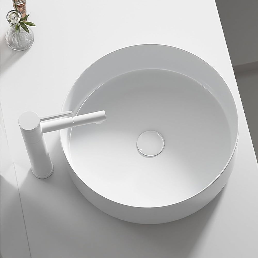 Bathroom Sink ，Basin White Porcelain Ceramic Lavatory ， Basin Vanity White Ceramic Above Counter Countertop Sink ，Suitable for hotels, toilets, wash basins, bathrooms(White,410X410MM/16 * 16in)