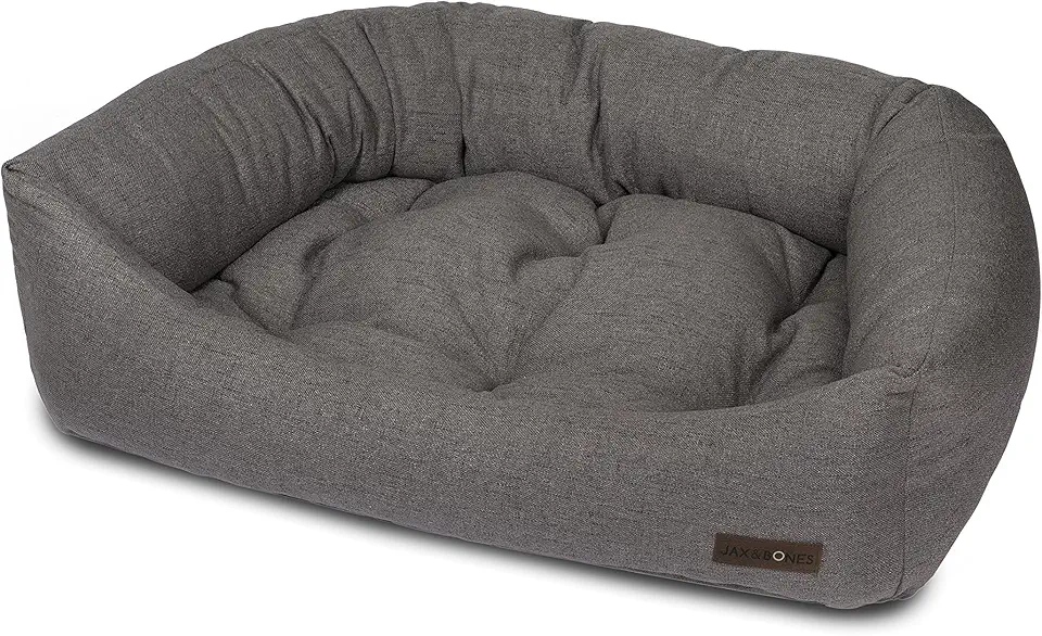 Jax & Bones Dog Bed Napper - Lark Graphite Machine Washable Bed for Dogs - Extra Heavy Duty Bolstered Sides - Large Grey Dog Mat Beds | 40 x 32 Inches