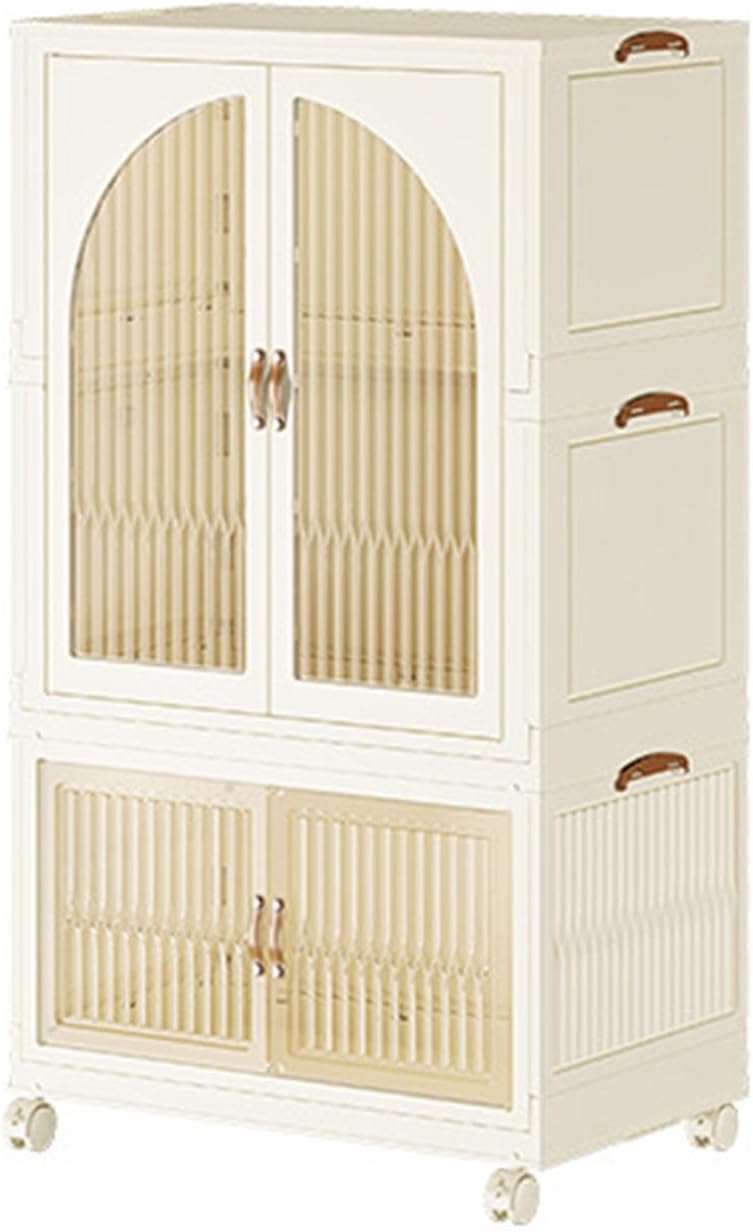 Folding Storage Bins with Lid, Closet Organizers and Storage, Stackable Storage Box with Doors Collapsible Storage Cabinet Bins with Wheels, Complimentary Hangers