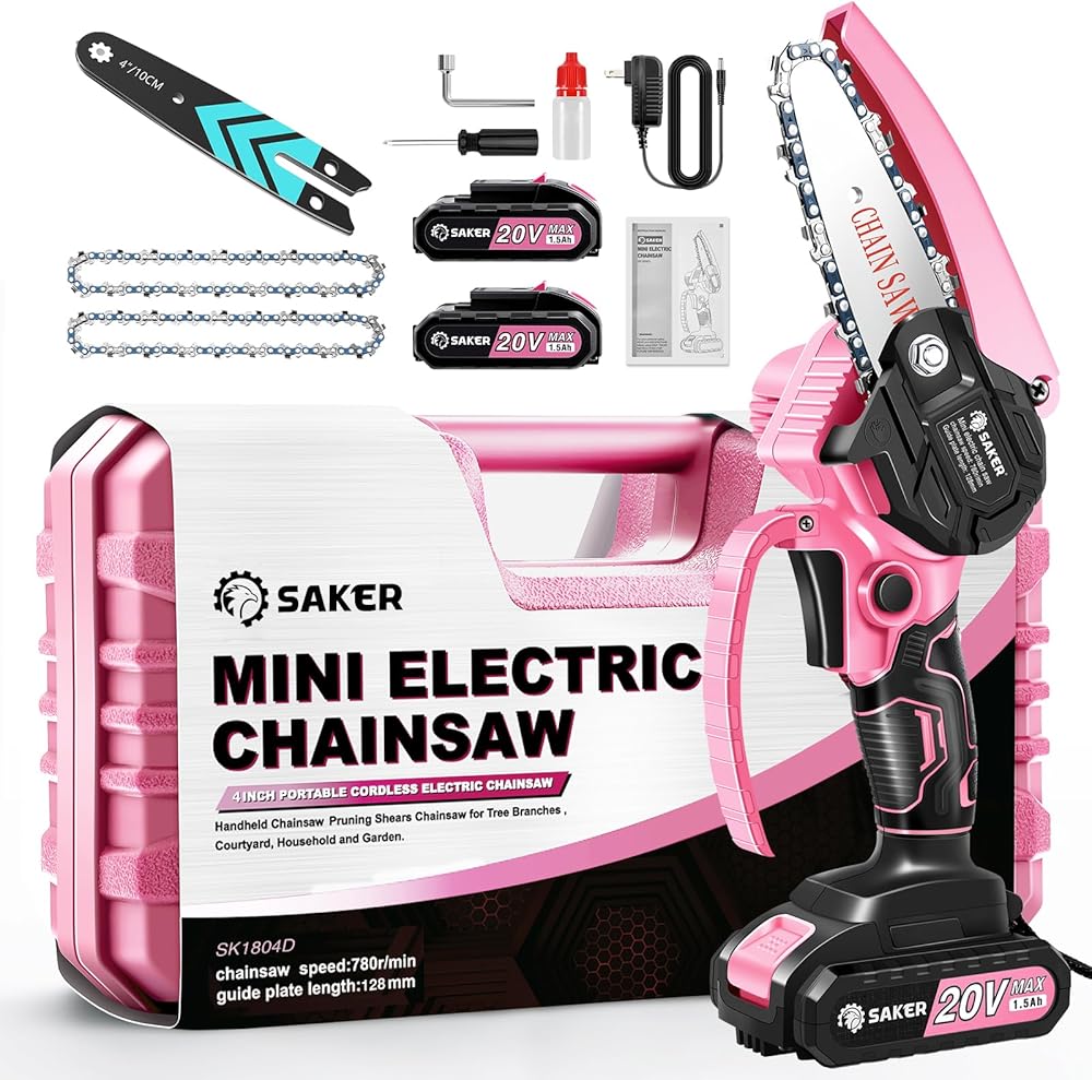 Saker Mini Chainsaw,Portable Electric Pink Mini Chainsaw Cordless and Saker Mini Chainsaw,4 Inch Portable Electric Chainsaw Cordless Bar