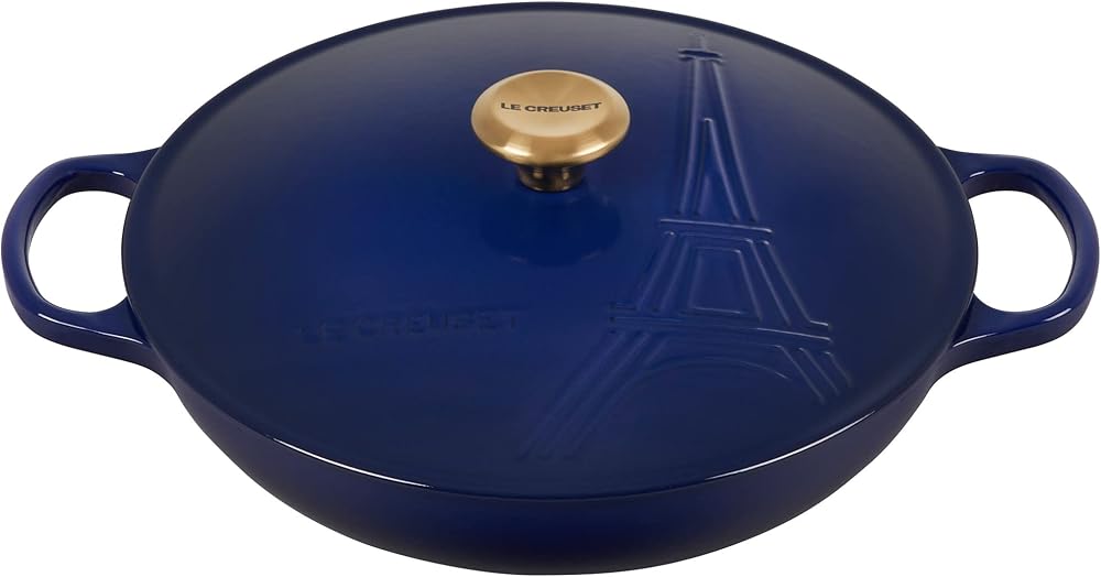 Le Creuset Eiffel Tower Collection Enameled Cast Iron Signature Braiser with Lid, 3.5 qt., Indigo