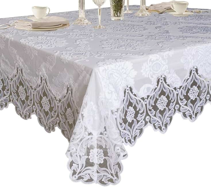 Violet Linen Elegant Velvet Lace Sheer Floral Deluxe Design Tablecloths, 70