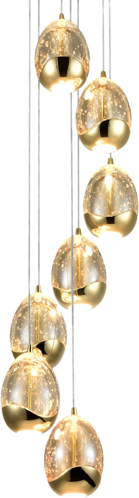 VONN Lighting Venezia VAC3207GL 7-Light Pendant Lighting Height Adjustable Integrated LED ETL Certified Chandelier with Champagne Glass Shades, Gold
