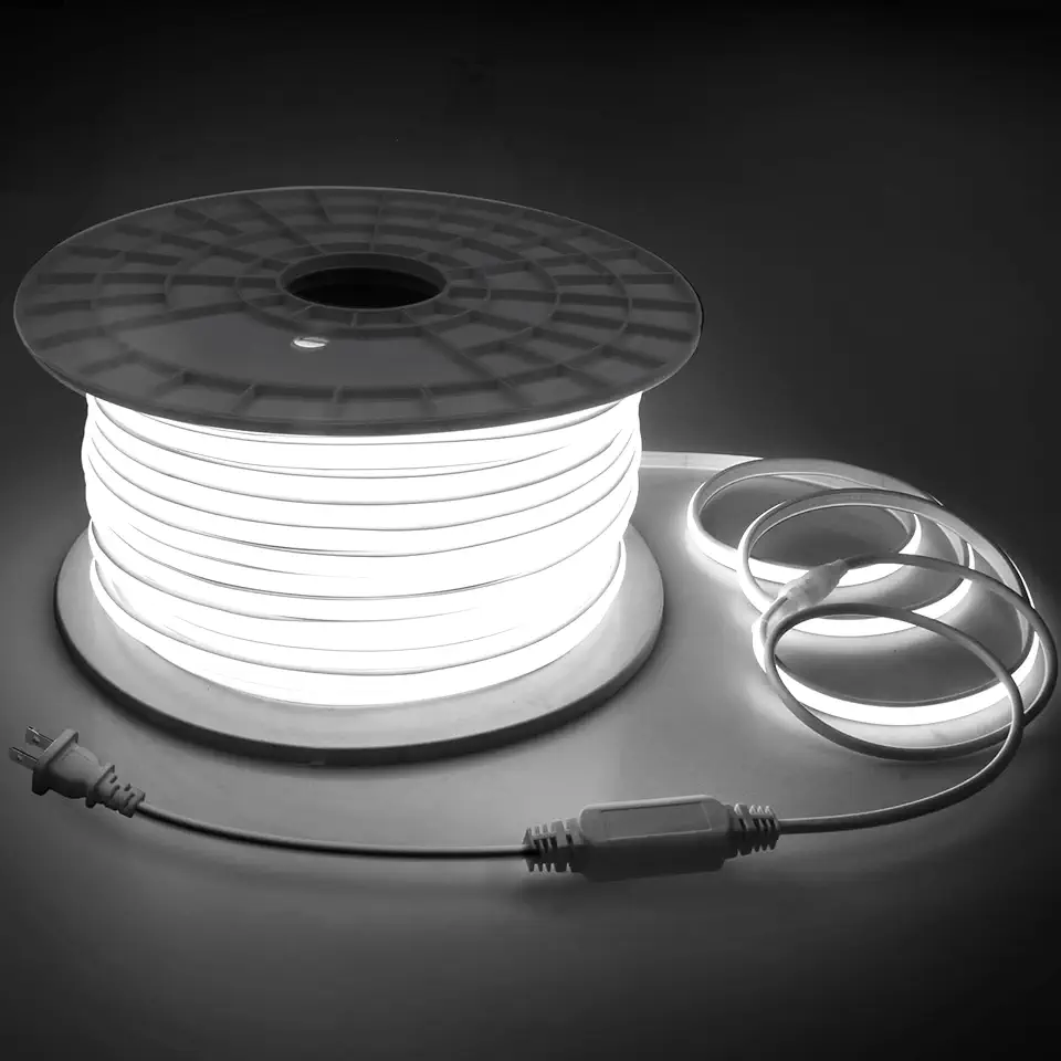 90M Outdoor COB Led Strip Lights Waterproof 300FT 1 Roll Soft 120V High Voltage Led Rope Light Plug in Daylight White 6000K 288Leds/M Dotless Uniform LED Lighting for Building Holiday Decor