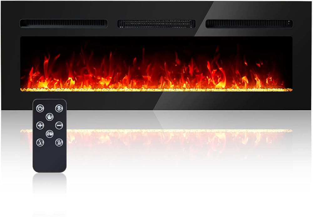 50 Inch Electric Fireplace, Fireplace Insert with Remote Control and Timer, Touch Screen, Adjustable 12 Flame Color and Speed, 1500W/750W Switch at Will.