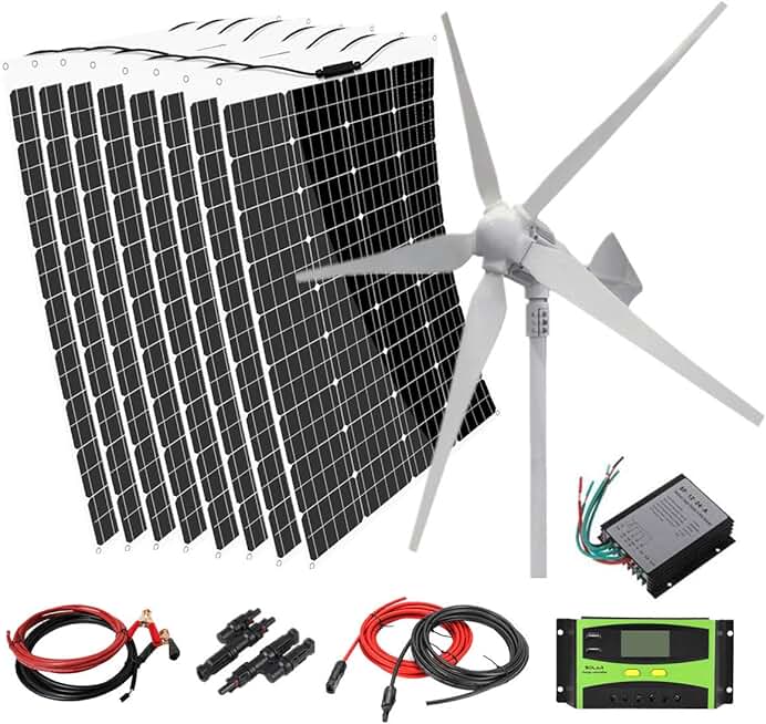 1760W 48V Charging Kit Solar Wind: 8 x 120W Flexible Solar Panel+800W Wind Turbine for Home RV Caravan Boat and 48V Battery Charger