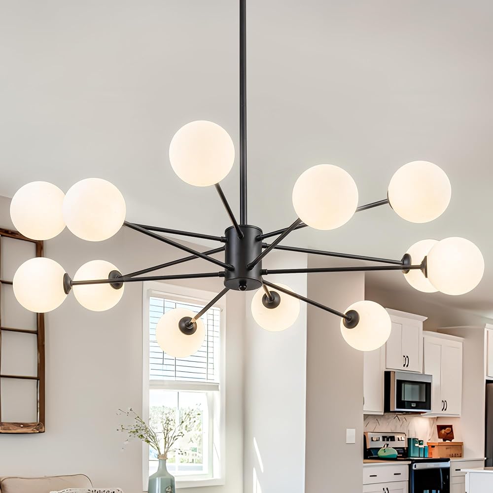 Chandelier,Modern Chandelier for Living Room Sputnik Chandeliers for Dining Room 12-Light Farmhouse Chandelier Dining Room Light Fixture Kitchen Island Lighting Mid Century Living Room Chandelier