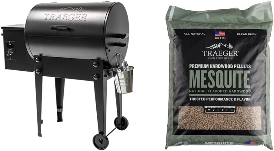 Traeger Pellet Grills TFB30KLF Tailgater 20 Grill, Black & Grills PEL305 Mesquite 100% All-Natural Hardwood Pellets Grill, Smoke, Bake, Roast, Braise and BBQ, 20 lb. Bag
