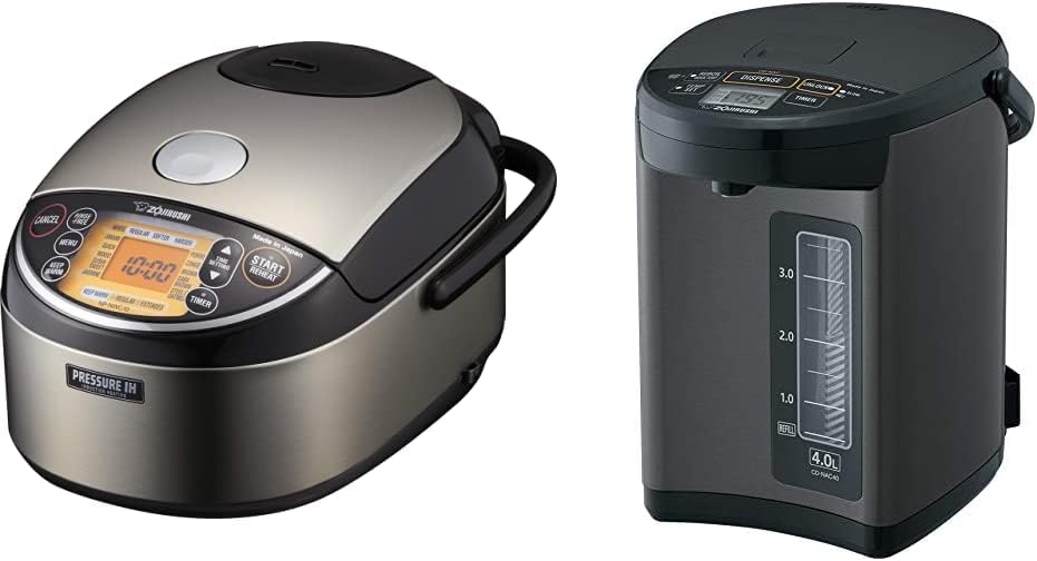 Zojirushi NP-NWC10XB Pressure Induction Heating Rice Cooker & Warmer, 5.5 Cup, Stainless Black, Made in Japan & CD-NAC40BM Micom Water Boiler & Warmer, Made in Japan, 4.0-Liter, Metallic Black