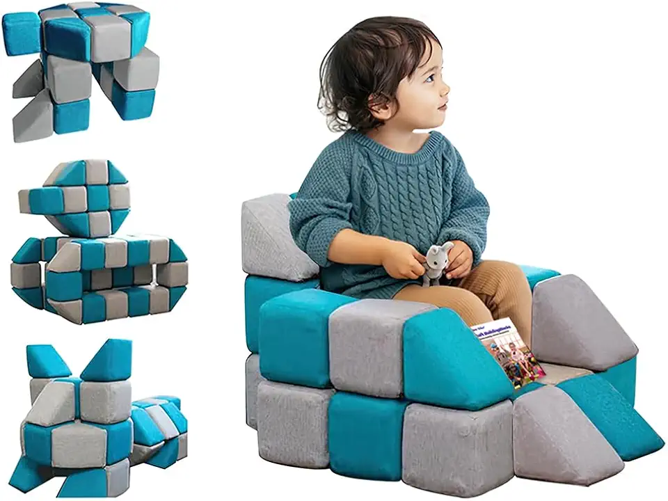 Magnetic Soft Building Blocks for Kids, Magnetic Blocks, Big Blocks, Educational Toys, Incredibly Fun Building Block for Children (Blue+Gray)