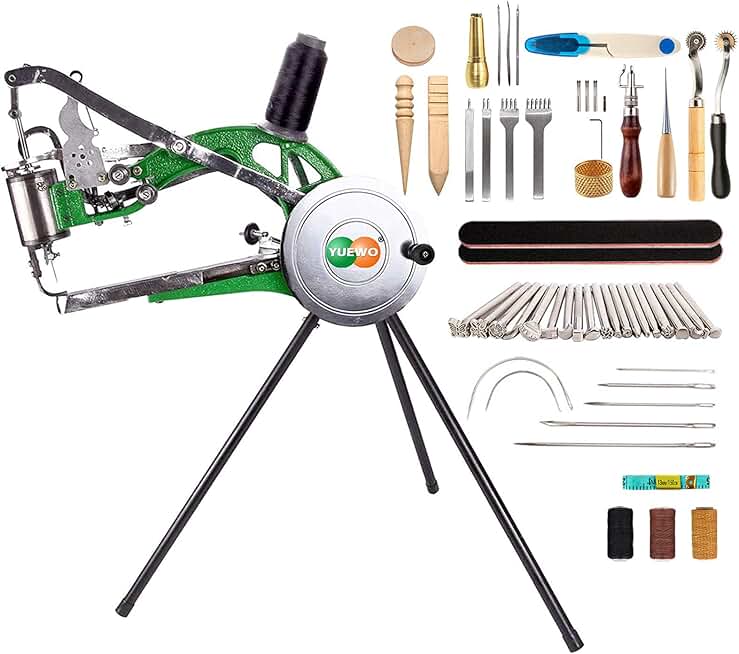 YUEWO Leather Hand Shoe Repair Machine Small Heavy Duty Cobbler Sewing Machine with 59pc DIY Leather Craft Hand Kit Tools Set