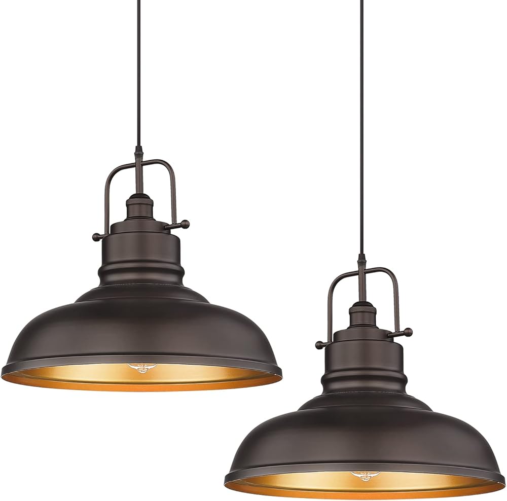 zeyu 2 Pack Large Kitchen Pendant Lights 17.7 Inch, Farmhouse Industrial Metal Dome Pendant Light for Dining Room, Oil Rubbed Bronze Finish, 016-1M-2PK ORB