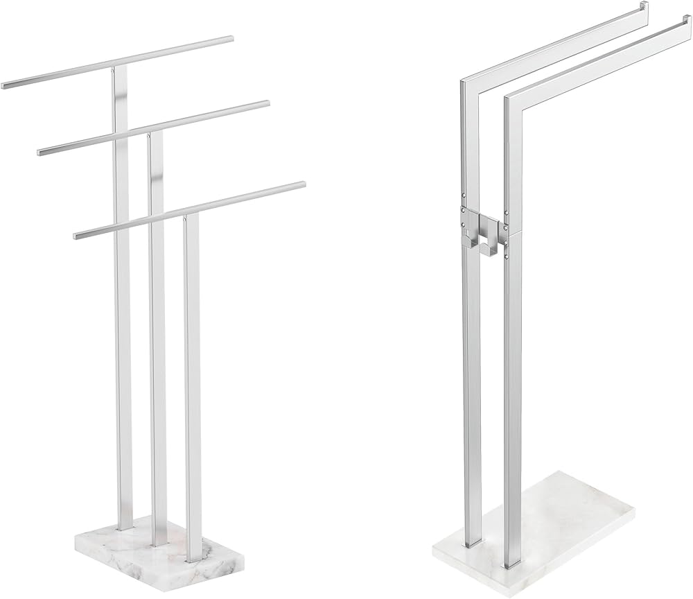 KES Standing Towel Rack 3-Tier with Heavy Marble Base Bathroom Towel Rack with Hooks Freestanding, BTH217S3-2+BTH227-2-NEW