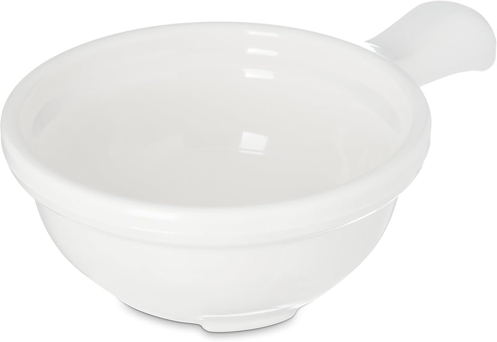 Carlisle FoodService Products Plastic Soup Bowl with Handle for Kitchens, Restaurants, and Catering, Polycarbonate, 12 Ounces, White, (Pack of 24)
