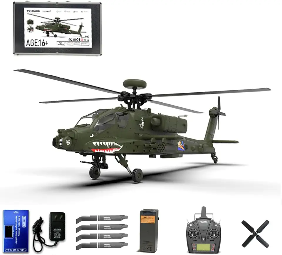 YUXIANG F11 RC Helicopter, 2.4G Apache AH-64 6CH 6-Axis Gyro Remote Control Helicopter Model, 1/32 Scale 6G/3D RC Aircraft Model Toys (RTF Version)
