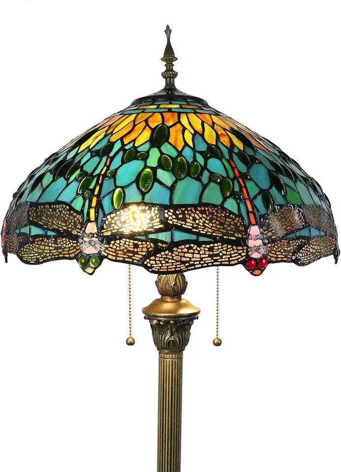 Tiffany Floor Lamps for Living Room Dragonfly, Bright Lighting Tiffany Standing Floor Lamp, 16 Inch Stained Glass Large Floor Lamp for Study