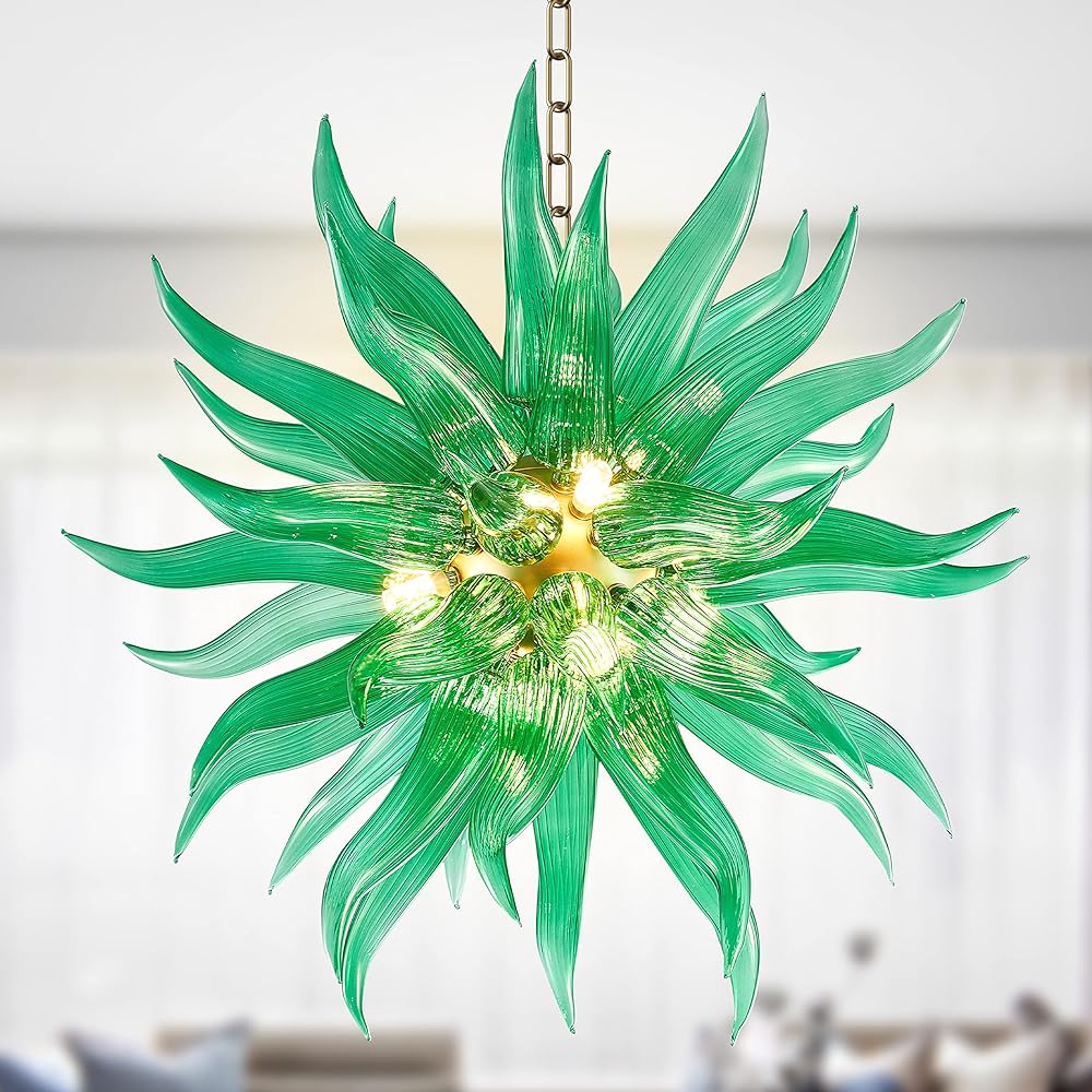 Longree Contemporary Novelty Chandelier Lighting Hand Blown Glass Chandelier Light Murano Style Glass Western Style Design LED Bulbs Hanging Fixture Furniture for Hotel Lobby Villa Corridor