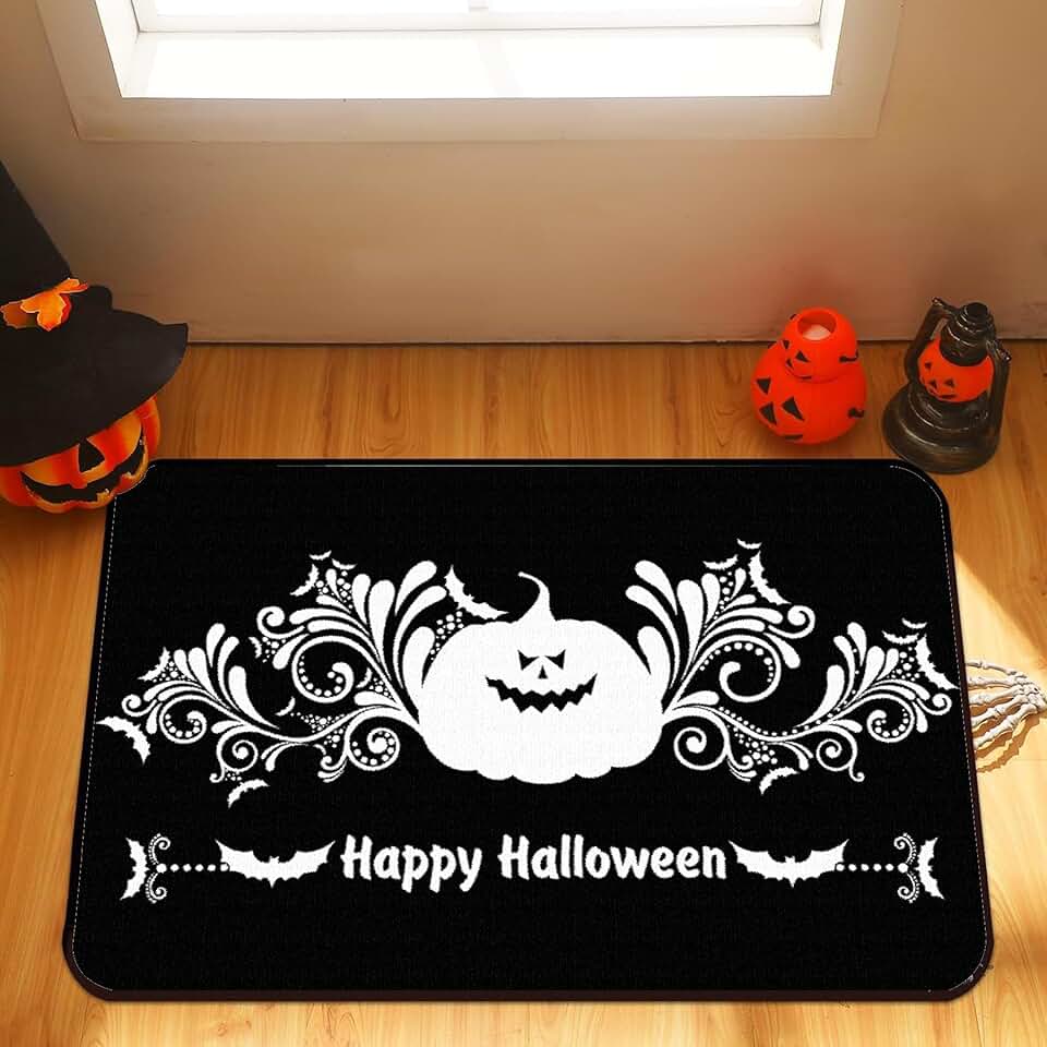 Halloween Kitchen Mats for Floor, Pumpkin Non Slip Kitchen Rugs, Black and White Pumpkins Absorbent Kitchen Mats Washable, Halloween Decor Idea Gift,9x12ft/108x144in/275x365cm