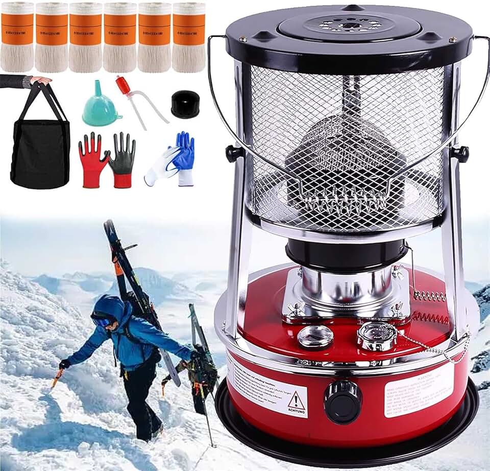 Efficient Petroleum Heater, Portable Petroleum Stove For Indoors, Radiant Heater With Automatic Extinguisher And Perimeter Protection, for Emergency Heating(Color:Red 4.6L)