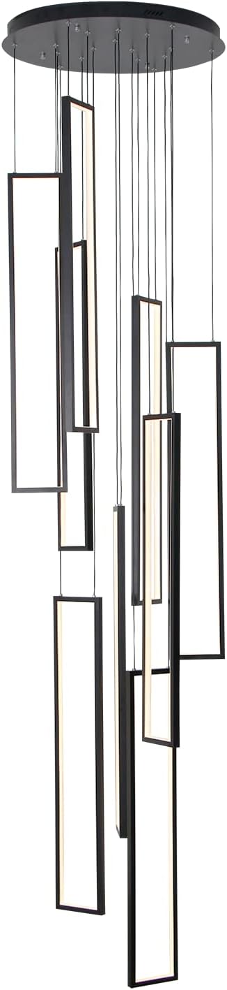 9 Lights Large Chandelier Pendant Modern LED Dimmable Ceiling Hanging Lamp for Stair Hotel Villa,Black High Ceiling Light Fixture,D23.6 Inches