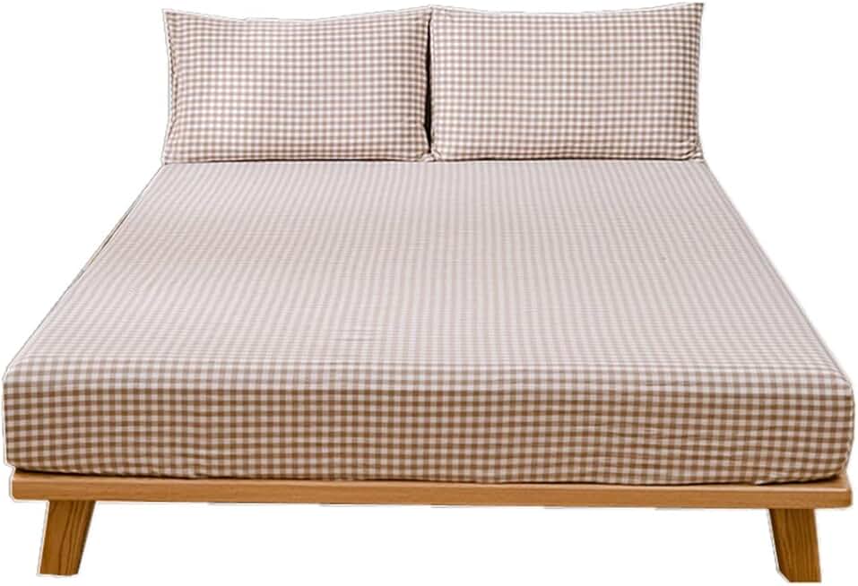 Cotton Bedspread Grade Cotton Washed Cotton Plaid All-Wrapped Bed Hat Three-Piece Protective Cover(180 * 200CM)