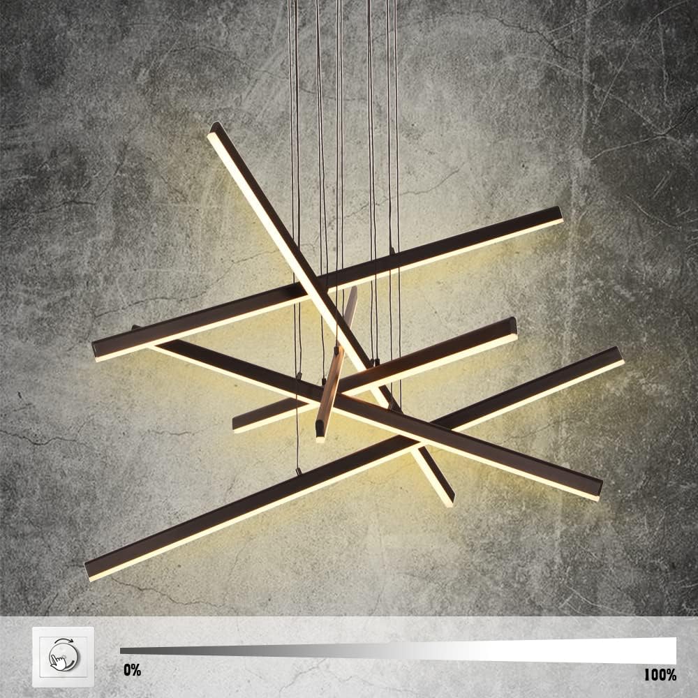 Dimmable Modern Chandelier LED 6 Lights Linear Pendant Light Adjustable Height Chandelier Light Fixture for Kitchen Island Dinning Room Living Room Office Restaurant Black