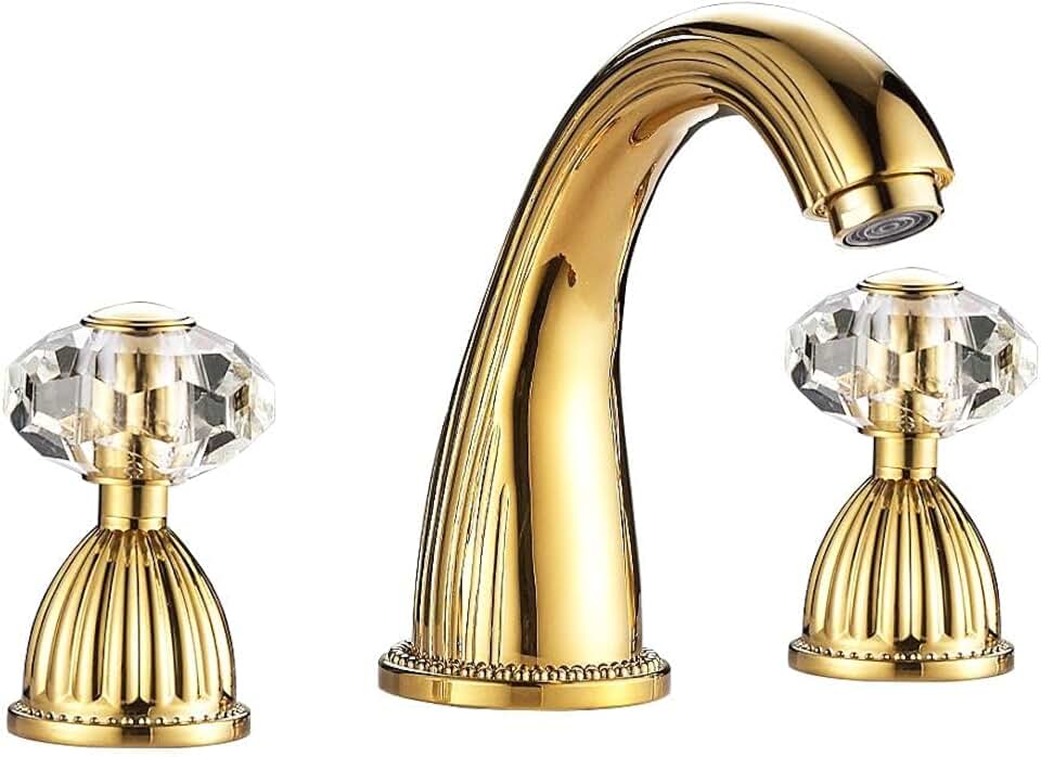 Larissa Bathroom Widespread Lavatory Gold Sink Faucet with Crystal Handles