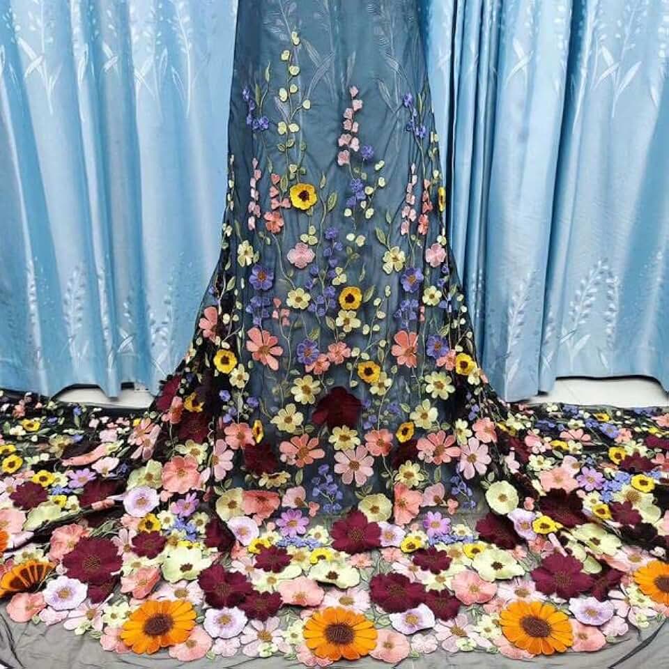 MARHAFABRIC 5 Yards African 3D Flowers Lace French Appliques Tulle Fashion For compatible with Noble And Elegant Silk Swiss Fashion Bridal Wedding Dress Fabric Lace fabric For Bridal Wedding Prom Evening Dress