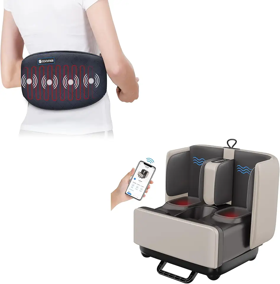 COMFIER 2-in-1 Shiatsu Foot Massager&Foot Rest,Foot and Calf Massager with APP Control, Heating Pad for Back Pain - Heat Belly Wrap Belt with Vibration Massage, Fast Heating Pads
