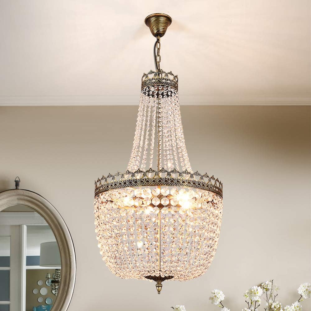 Maxax 5 Lights Crystal Chandelier Lights, French Empire Country Adjustable Foyer Chandelier Pendant, 34.2
