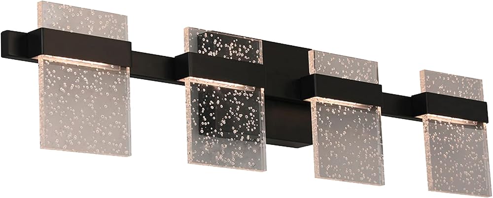 EGLO Madrona 4-Light Wall Sconce Bathroom with Seedy Acrylic Shade Modern Dimmable LED Mirror Vanity Light Fixture, Black