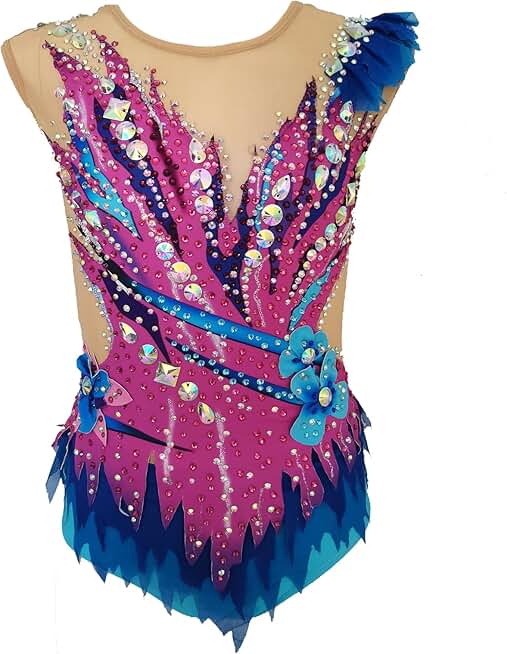 Blue and Pink Rhythmic Gymnastics Uniform Elegant and Comfortable Performance Wear for Girls