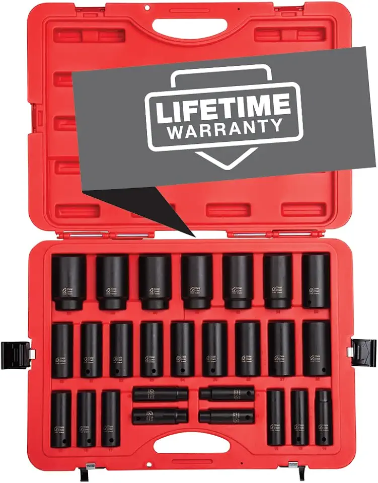 SUNEX TOOLS 2646, 1/2 Inch Drive Deep Impact Socket Set, 26-Piece, Metric, 10mm-36mm, Cr-Mo Alloy Steel, Radius Corner Design, Heavy Duty Storage Case