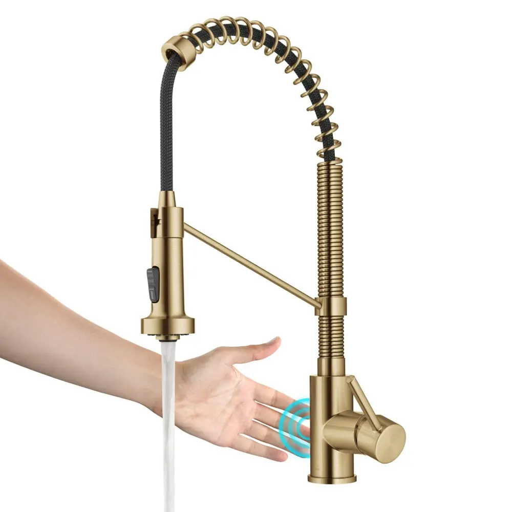 KRAUS Bolden Touchless Sensor Commercial Style Pull-Down Single Handle Kitchen Faucet in Brushed Brass